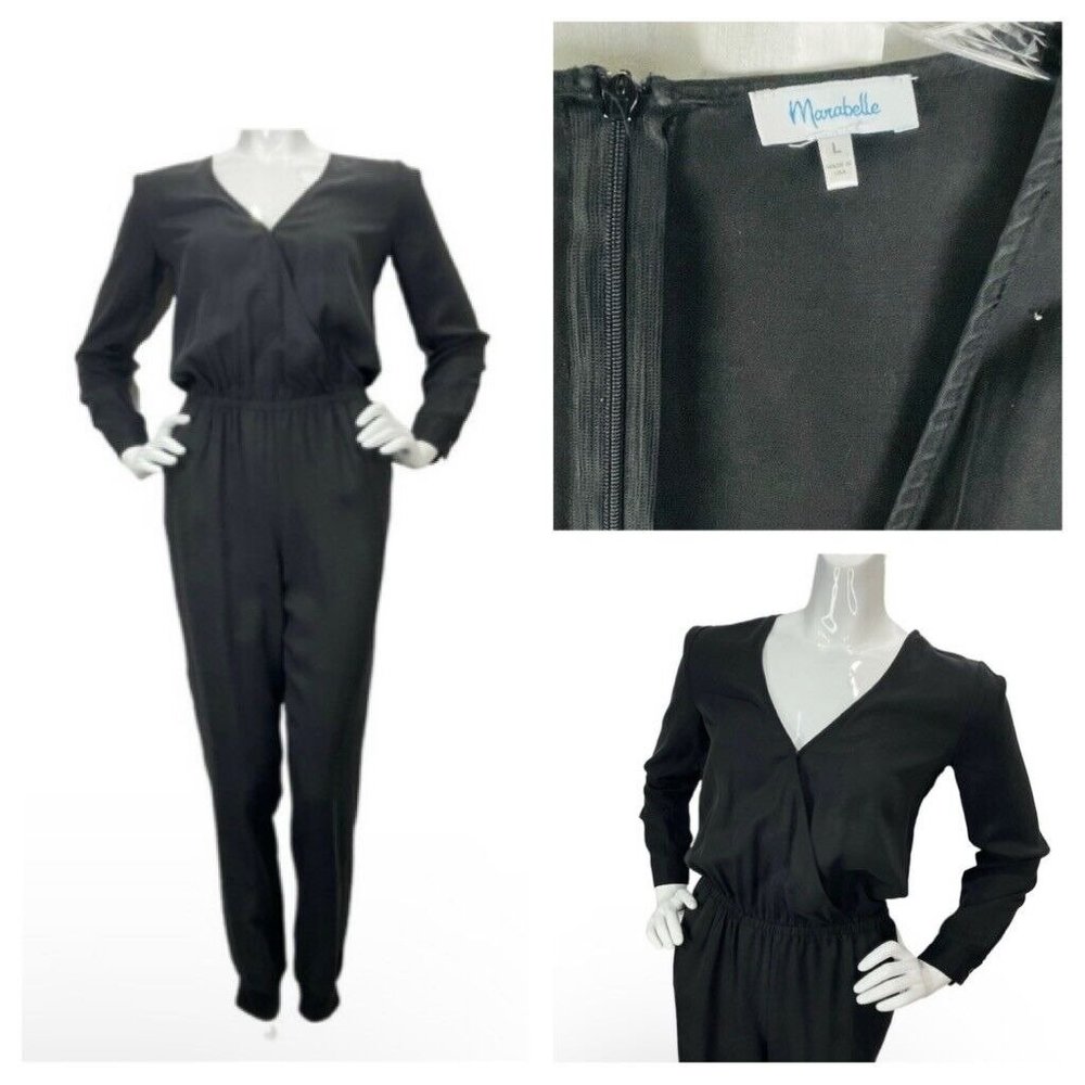 Marabelle Romper Black Jumper Elastic Waist Tapered‎ Leg Women's Large EUC